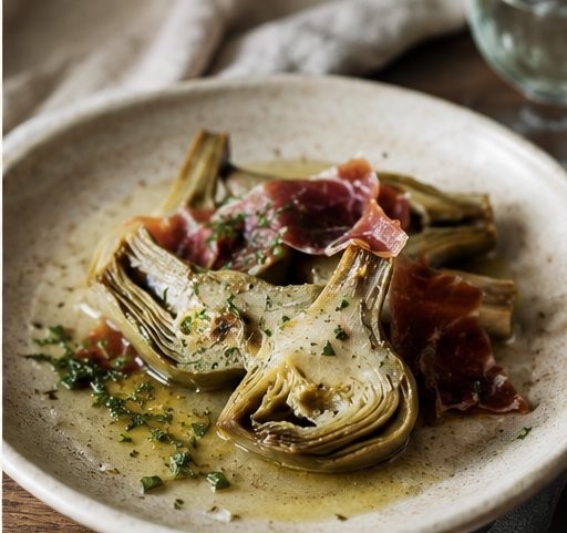 Alcachofa de Tudela braseada con jamón