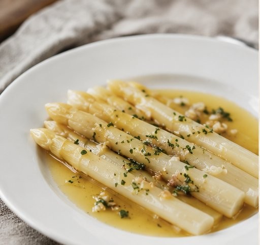 Espárrago blanco templado con vinagreta tibia